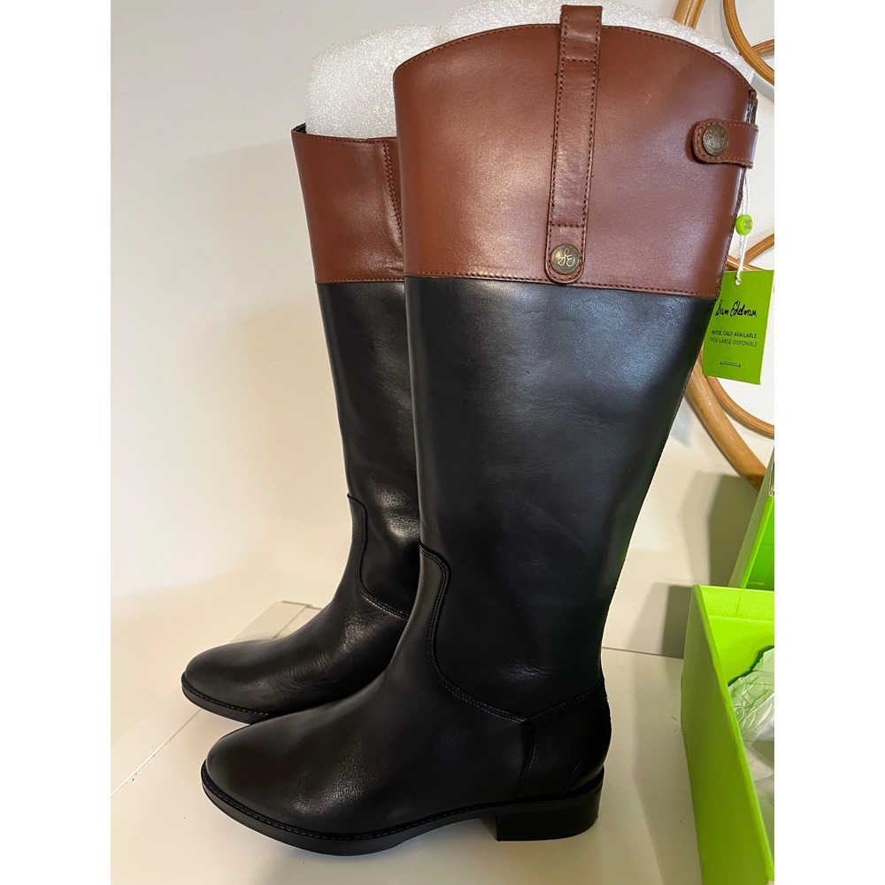 Sam Edelman Penny 4 Black Brown Leather Riding Boots Two Tone Womens 8 M New